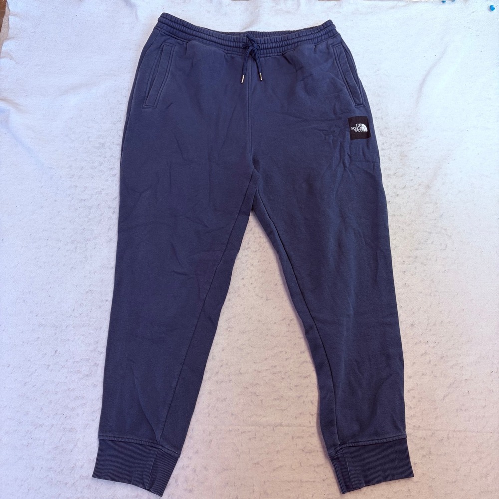 The North Face Jogger Sweatpants Mens Large Blue Circular Design Fleece Cuffed